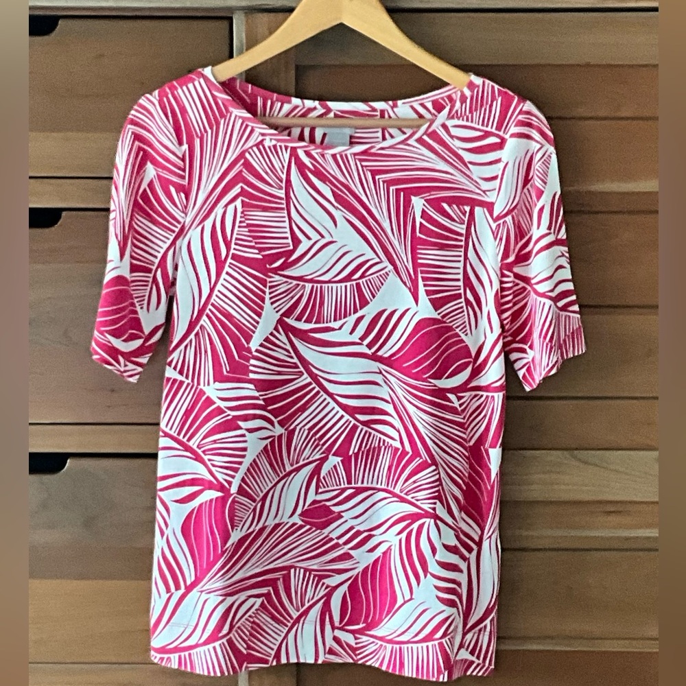 Chico's Size 1 (M) Pima Print Elbow Tee - Picture 2 of 5